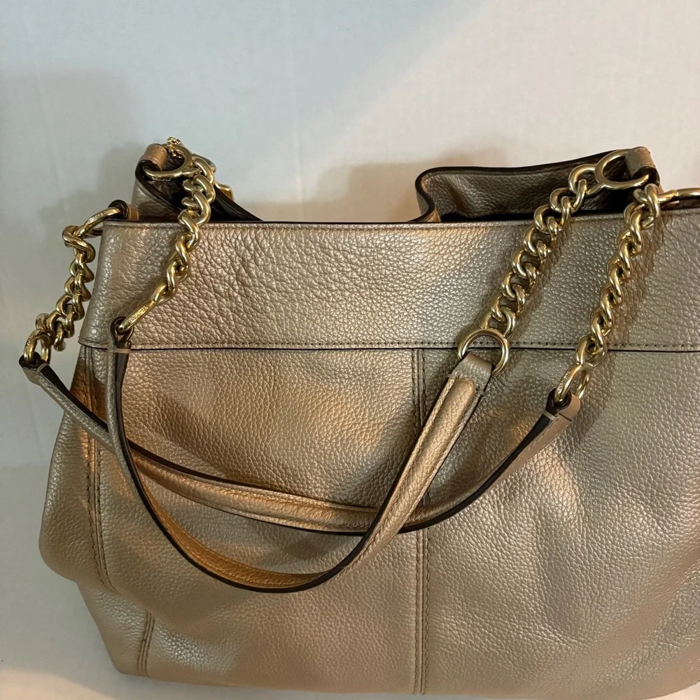 Coach Lexy Platinum Triple Compartment Shoulder Bag Purse Gold Hardware - Picture 4 of 16